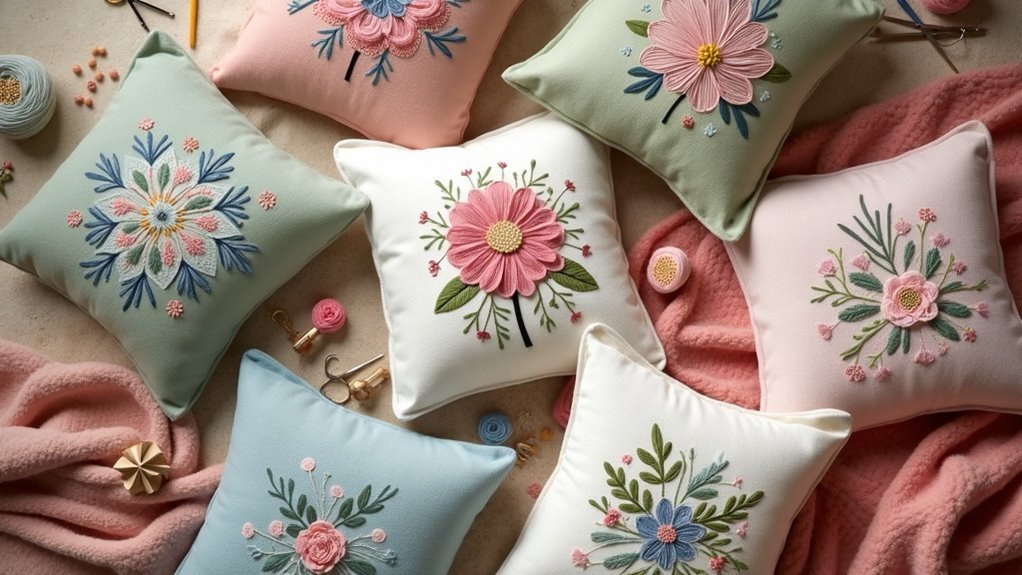 cozy embroidery pillow kits