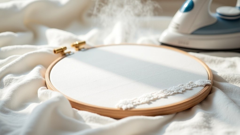 eliminate embroidery hoop creases