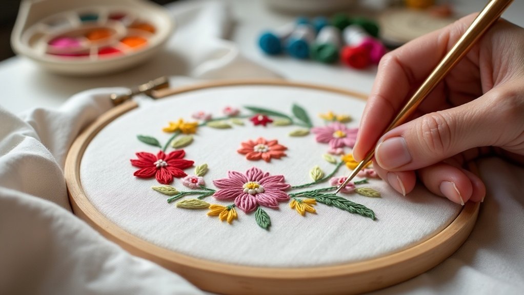 embroidering crisp linen stitches