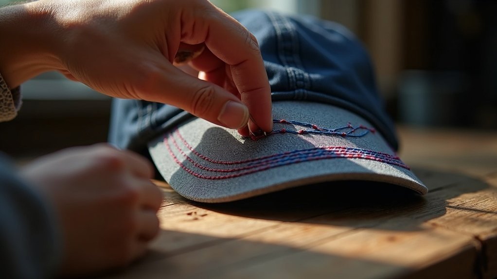 embroidering curved hat surfaces