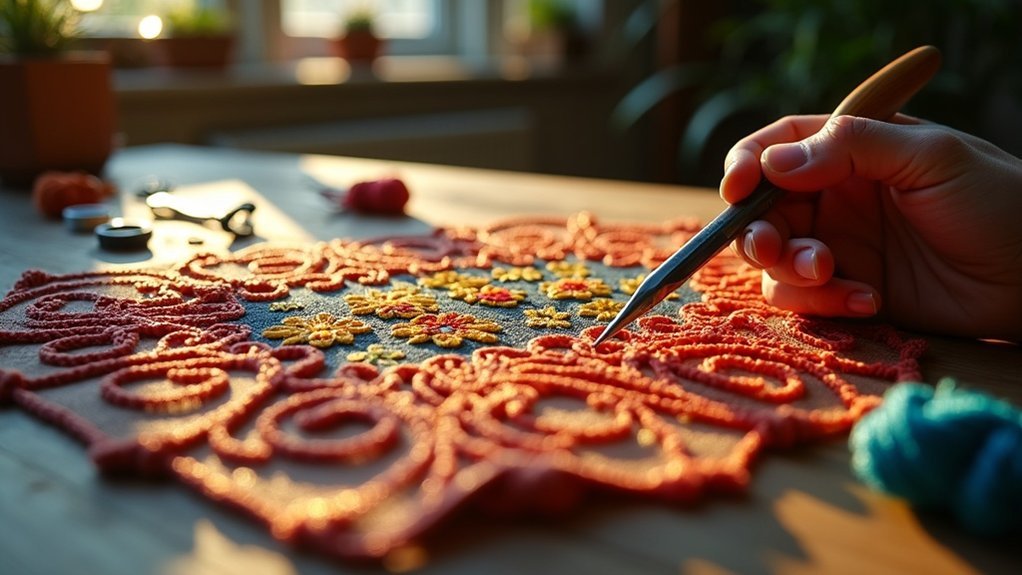 fixing loops in embroidery
