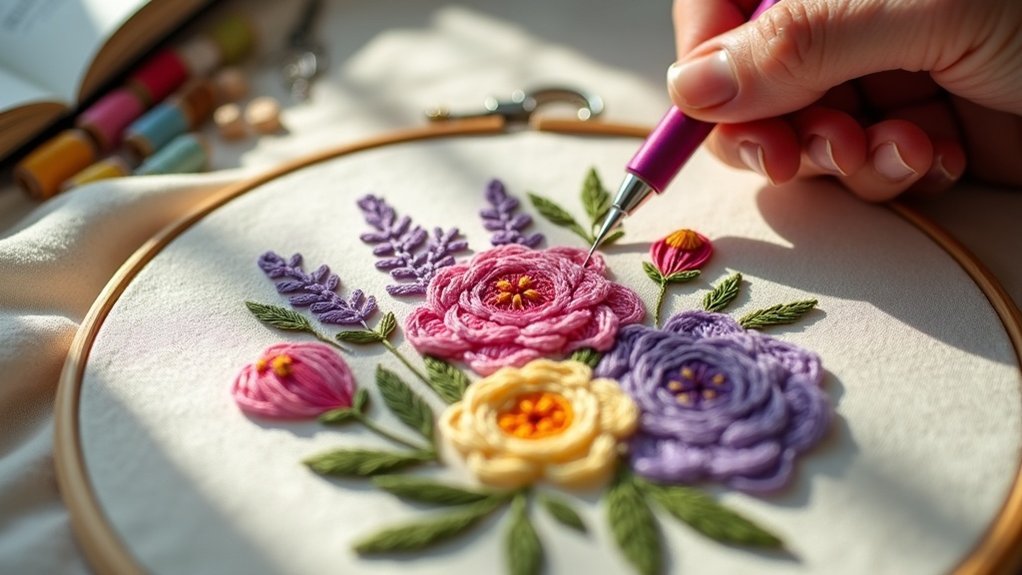 florals embroidery stitching techniques