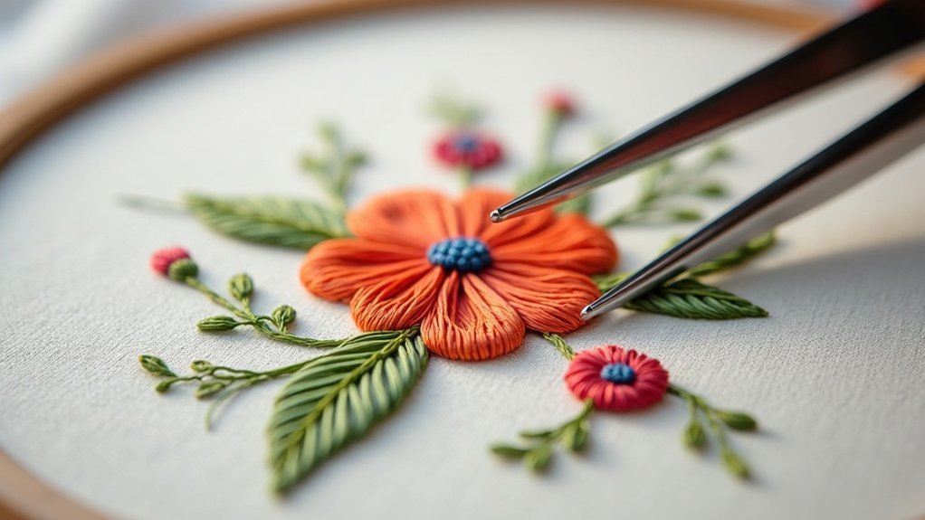 removing waste canvas embroidery