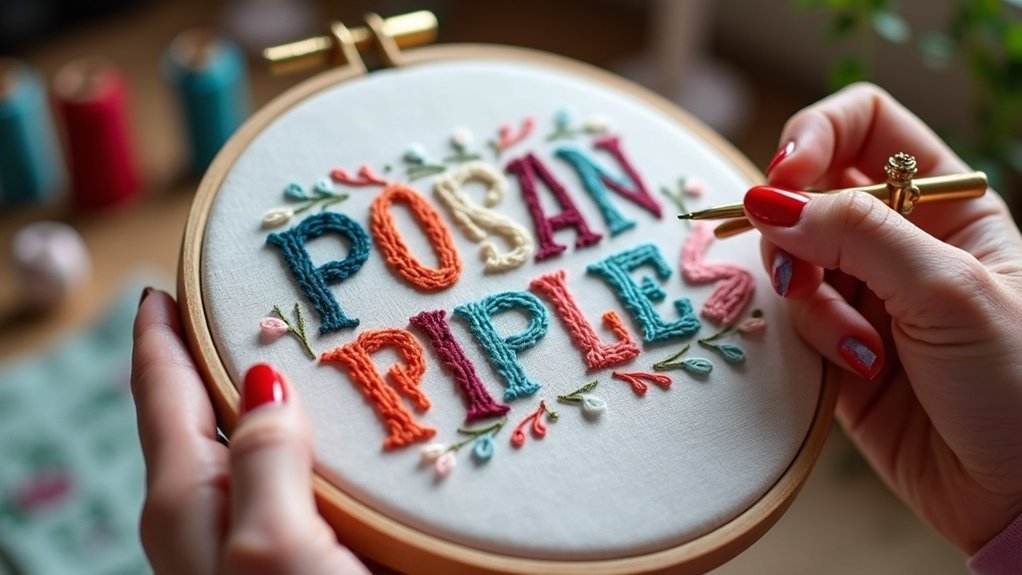 stitching letters in embroidery